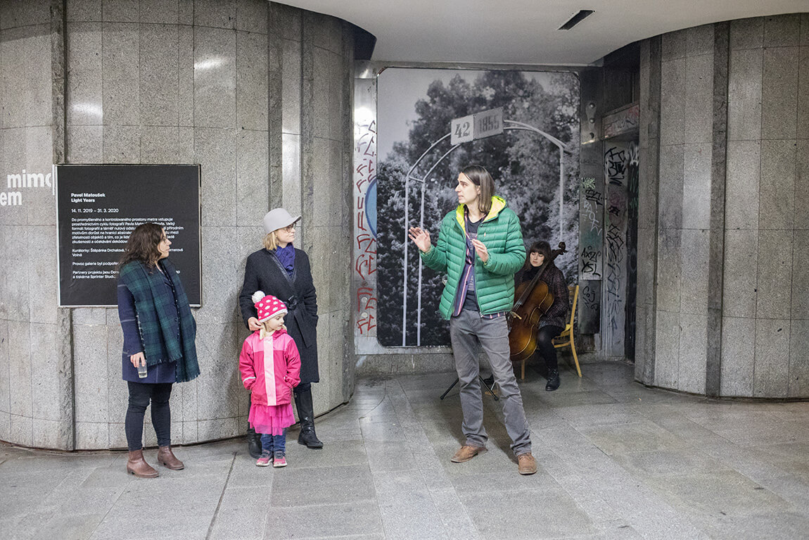 Light Years public space art photo installation, opening with curators Veronika Rollová and Tereza Vernerová Volná